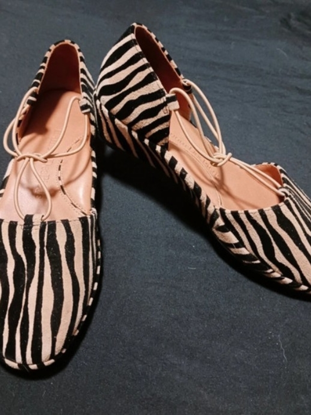 Zebra-Print Lace-Up Women's Flats in Cream & Black